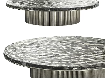 Round Coffee Table with Textured Surface and Ribbed Metal Base for Modern Living Room 3d model