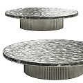 Round Coffee Table with Textured Surface and Ribbed Metal Base for Modern Living Room