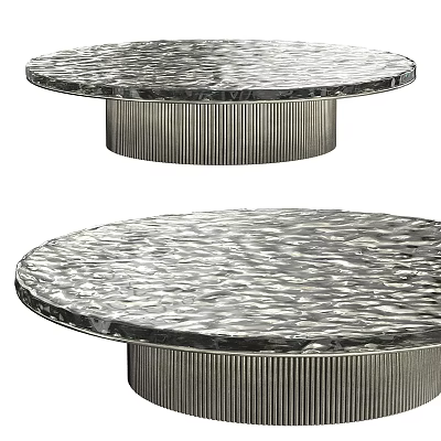 Round Coffee Table with Textured Surface and Ribbed Metal Base for Modern Living Room 3d model