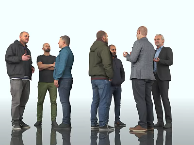 Group of Men Standing Together Talking in Indoor Workplace with Mixed Casual Formal Attire 3d model