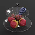Transparent Two Tier Glass Fruit Tray With Red Apples And Purple Grapes