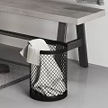 Modern Gray And White Checkered Towels Hanging On Wall Rack With Table Storage Basket