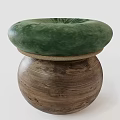 Elegant Round Stool With Wooden Base Green Padded Seat And Woven Edge Detail