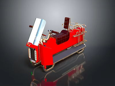 Red Classic Motorcycle With Brown Leather Seat Gold Accents And Windshield Design 3d model