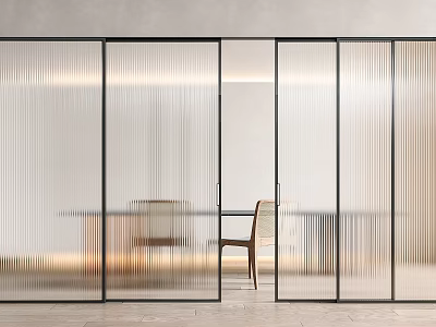 Modern Framed Sliding Glass Doors In Interior Space With Dining Table And Chairs 3d model