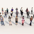 Diverse group of people with various clothing styles standing in white background for design