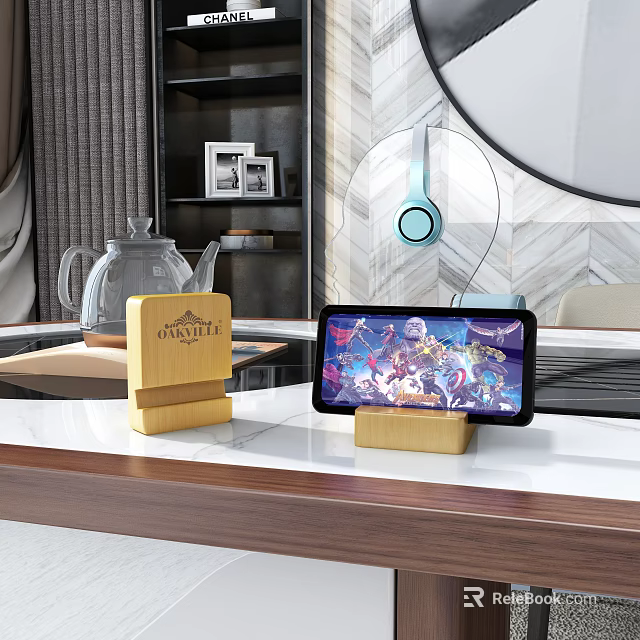 Wooden Tablet Stand And RoyalTea Box With Teapot In Modern Living Room 3d model 