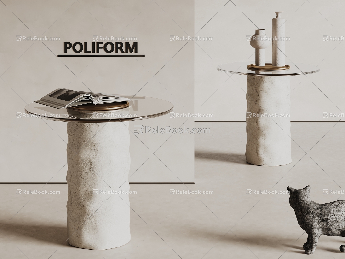 poliform side a few stone side a few glass side a few round book ornaments 3d model