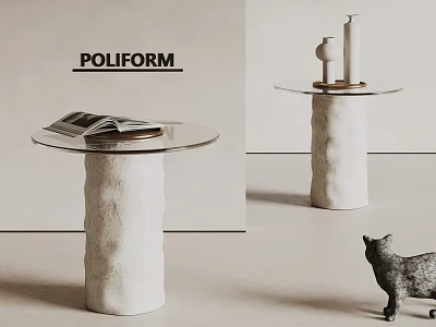 Poliform Side Table With Glass Top Textured White Base Holding Magazine And Decorative Items 3d model