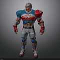 Muscular American Football Player In Blue Red White Star Armor With Helmet