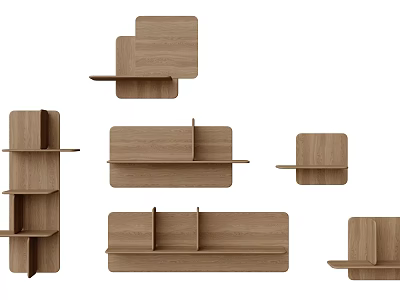 Modern Wooden Wall And Hanging Cabinets With Various Geometric Designs For Home Interior 3d model