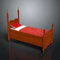 Classic Wooden Four Poster Bed With Red Pillow And Mattress