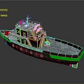 3D Model Tugboat Water Transport With Red Superstructure Yellow Equipment On Deck And Staircase