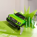Green Vehicle Art Installation with Discovery 3D Display Stand and Decorative Structures 3d model