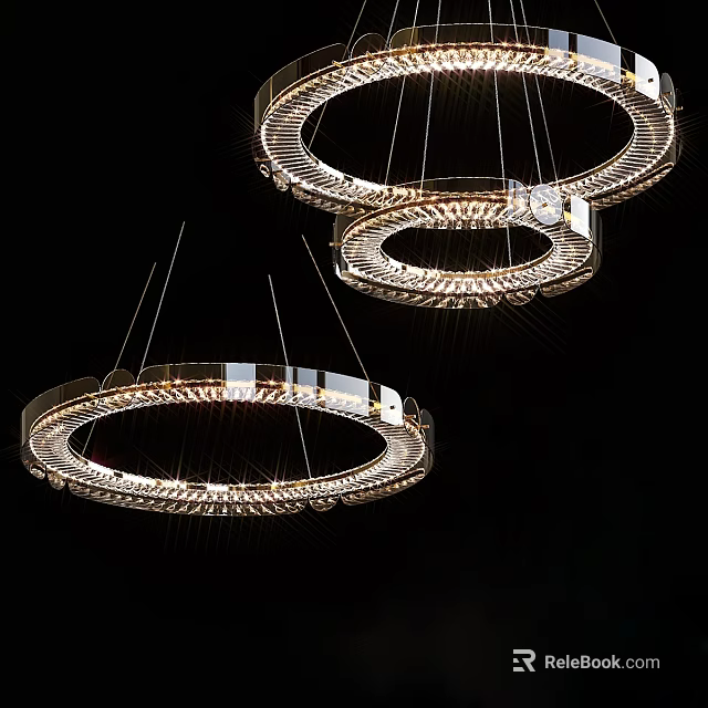 Modern Circular Chandeliers with Metallic Frame and Illuminated Glass Design 3d model 