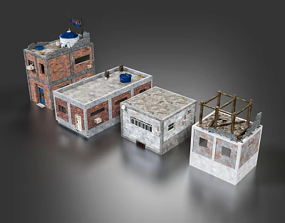 Various Building Models With Scaffolding Different Materials And Roof Water Tanks 3d model