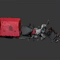 Red Motorcycle With Large Red Box Mounted On Back Seat 3d model