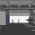 Modern Fitness Gym Interior Design With Treadmills Strength Training Machines And Ceiling Grille Lights