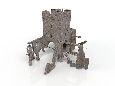 Realistic style stone castle castle stone building ruins tower medieval building arches monuments fortress masonry ancient building 3d model