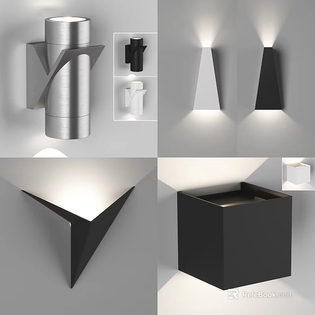Modern Geometric Wall Lamps With Black White Silver Designs And Wall Mounted Lighting 3d model 