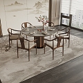 New Chinese Round Dining Table and Chair 3d model