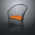 Modern Curved Chair With Black Metal Frame And Wooden Seat