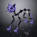 Purple Mechanical Cat with Robotic Skeleton Joints in Standing Position on Reflective Surface 3d model