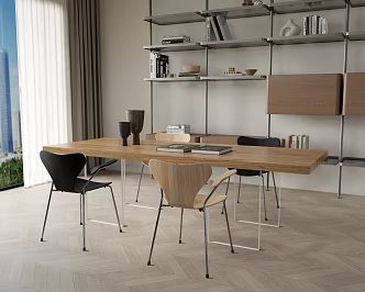 Modern Dining Table and Chair Rectangular Dining Table and Chair for More than Four People 3d model