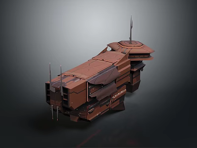 Futuristic Brown Spaceship Design with Detailed Antennas and Platform Structures for Deep Space Exploration Missions 3d model