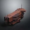 Futuristic Brown Spaceship Design with Detailed Antennas and Platform Structures for Deep Space Exploration Missions