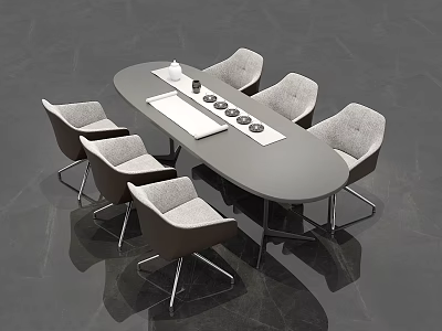 Modern Table And Chair Set With Oval Top Six Chairs For Meeting Room 3d model