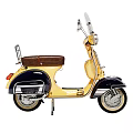 Vintage Style Motorcycle Yellow And Navy Blue With Brown Seat Metal Rack And Windshield