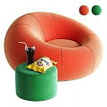 Orange Round Sofa and Green Coffee Table Set with Drink Straw and Snack Packet 3d model
