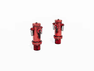 Two Red Fire Hydrants As Essential Fire Safety Equipment With Chains 3d model