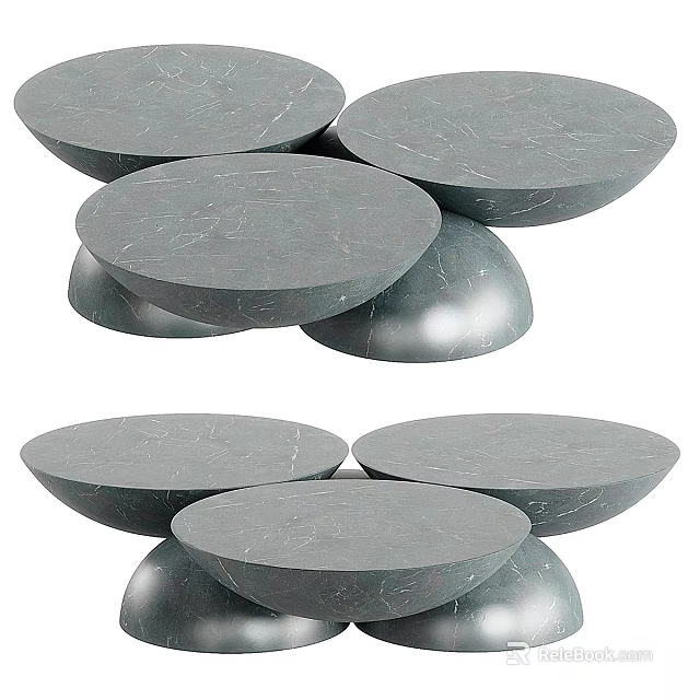 Modern Stylish Functional Tables With Round Gray Stone Tops And Stacked Design 3d model 