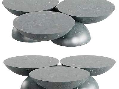 Modern Stylish Functional Tables With Round Gray Stone Tops And Stacked Design 3d model
