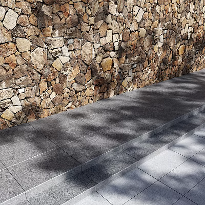Natural Stone Wall With Irregular Stone Blocks And Gray Stone Steps 3d model