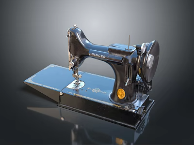 JINFENG Classic Sewing Machine With Black Metal Body And Reflective Platform 3d model