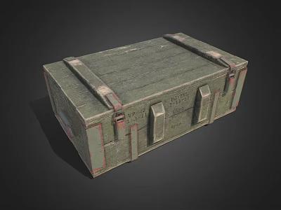 Durable Green Military Style Wooden Crate Featuring Metal Straps And Vintage Design 3d model