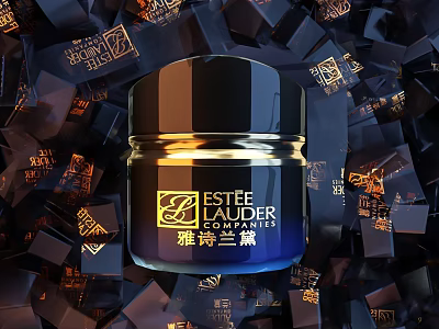 Estee Lauder Cosmetic Cream With Black Gold Design And Branded Cubes Background 3d model