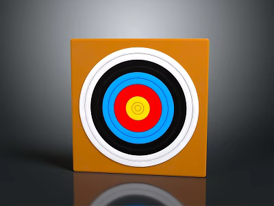 Orange Square Archery Target Sports Equipment With White Black Blue Red Yellow Concentric Circles 3d model