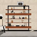 Modern Bookcase With Wooden Shelves Black Frame And Decorative Vases Horse Figurine Books