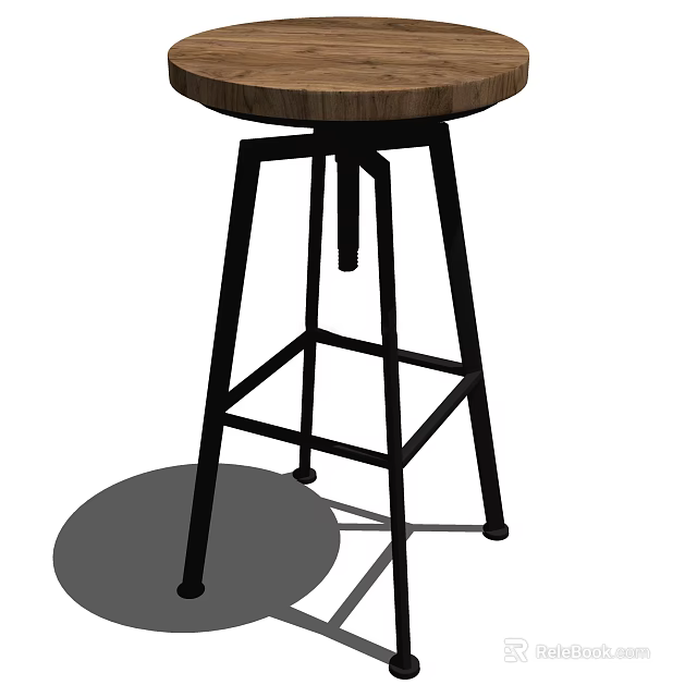 Sturdy Modern Bar Stool With Sleek Metal Frame Wooden Seat And Cross Support Structure 3d model 