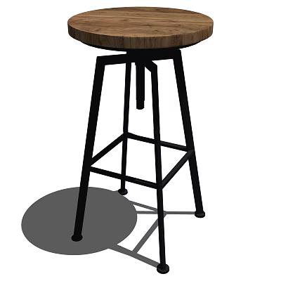Sturdy Modern Bar Stool With Sleek Metal Frame Wooden Seat And Cross Support Structure 3d model