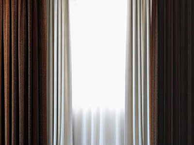 Elegant Brown And White Layered Curtains For Window Light Filtering Home Decor 3d model