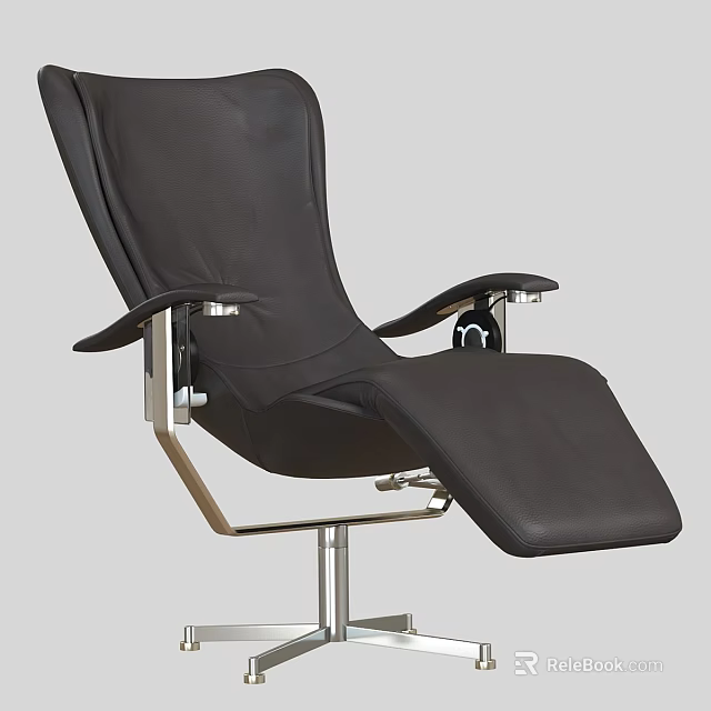Modern Black Leather Leisure Chair With Adjustable Metal Frame And Comfortable Design 3d model 