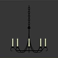 Black Metal Chandelier With Candle Shaped Lights And Hanging Chain Design