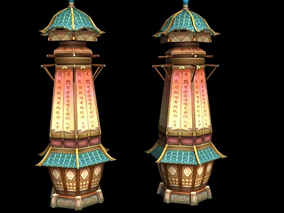 Cartoon Scene Multi Layered Towers With Green Tops Pink Decorations And Golden Details 3d model