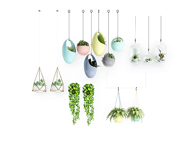 Colorful Hanging Planters With Green Trailing Plants For Indoor Home Decor 3d model