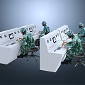 Men In Military Uniform Operating Control Panels In Control Room 3d model